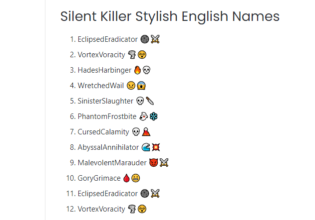 Silent Killer Stylish Name