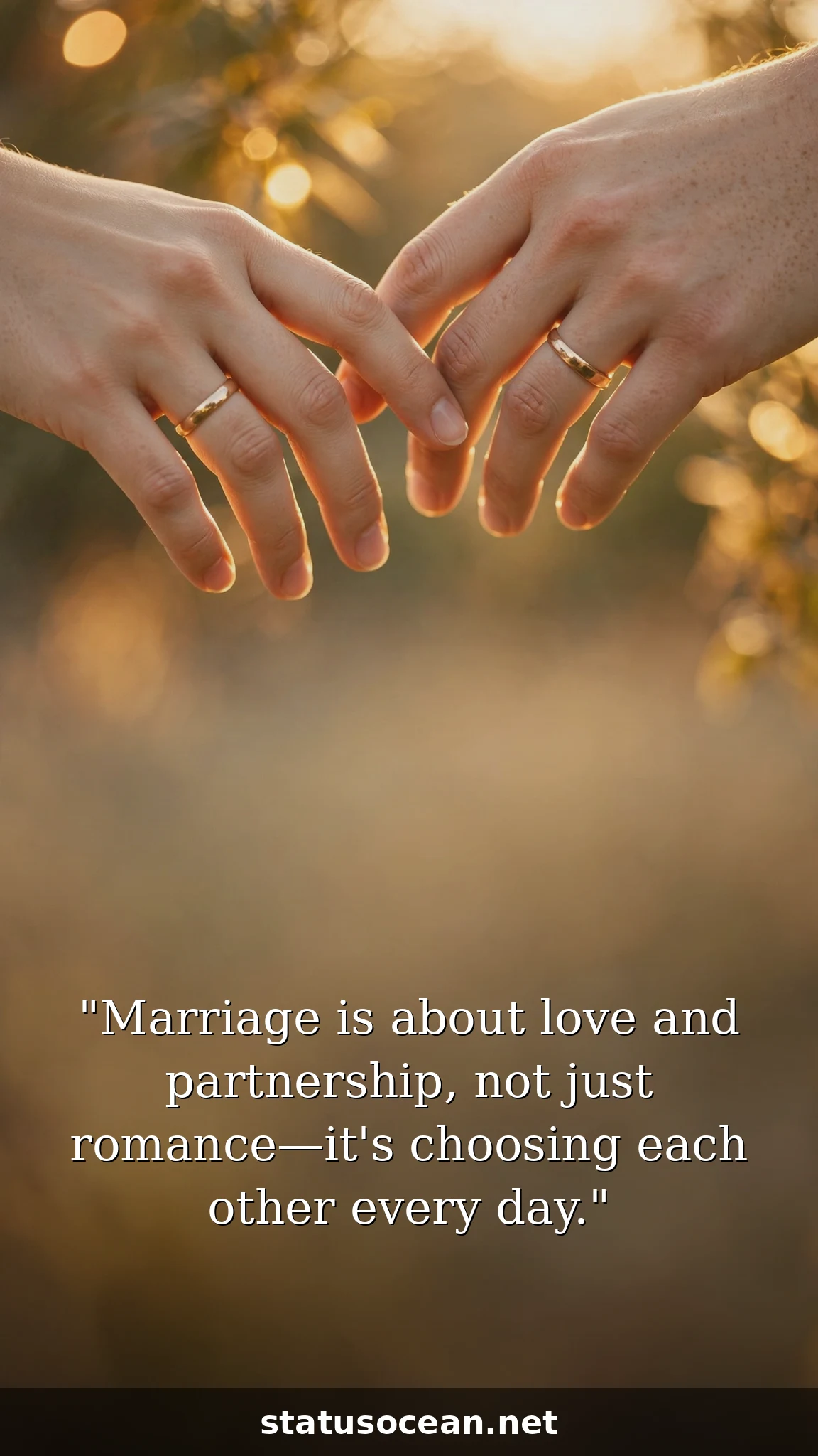 Marriage is about love and partnership, not just romance—it's choosing each other every day.