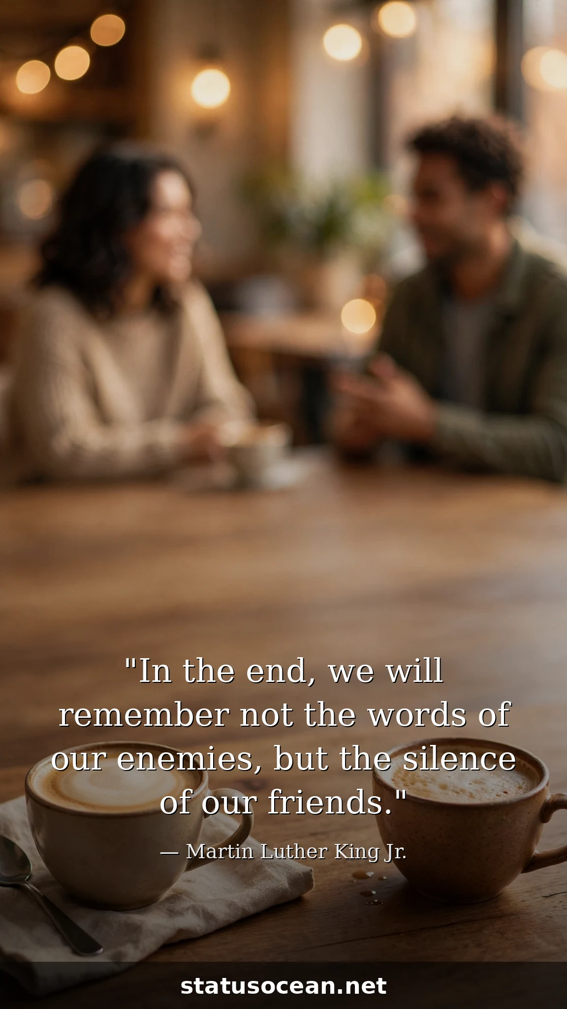 In the end, we will remember not the words of our enemies, but the silence of our friends.