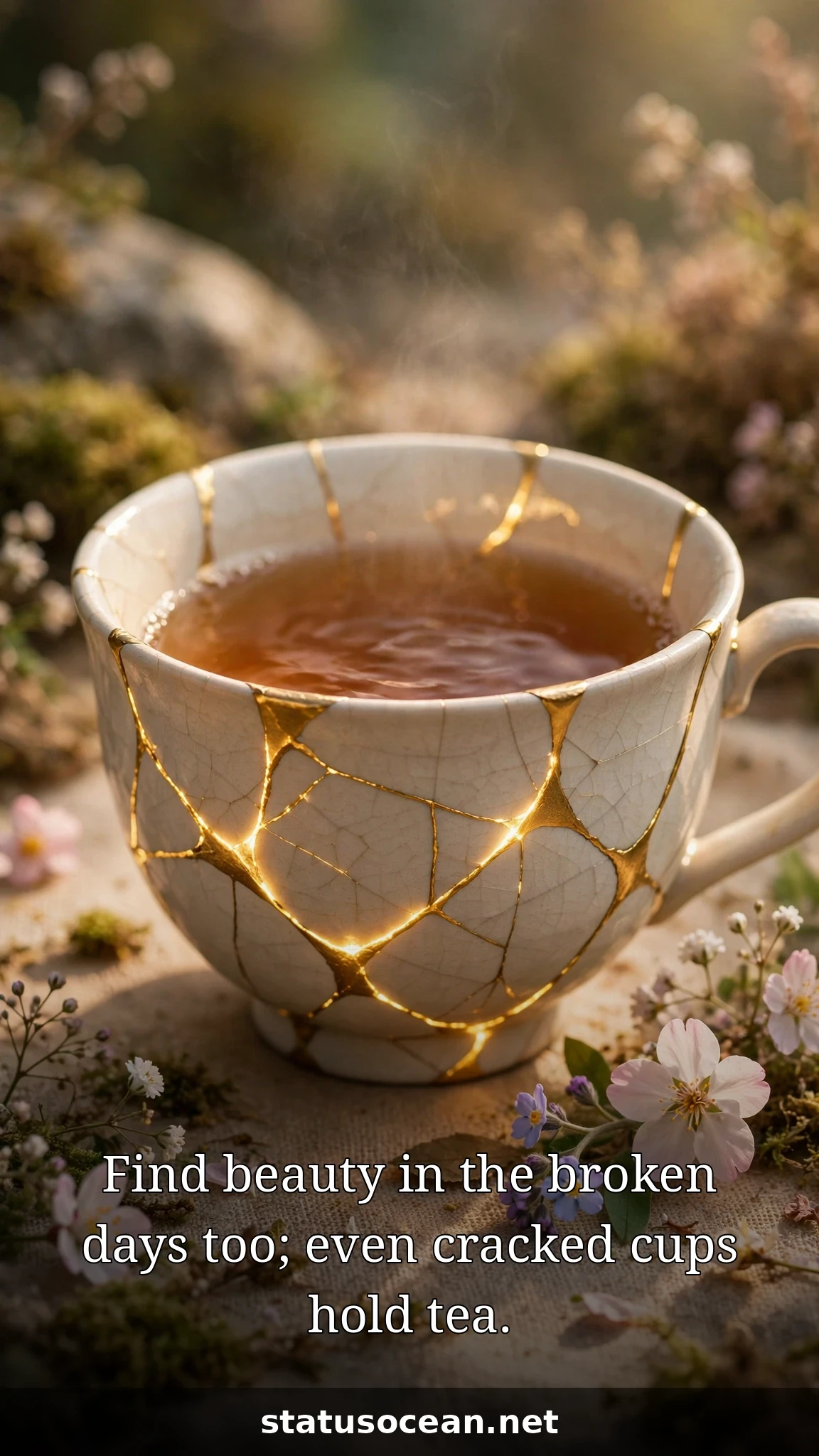 Find beauty in the broken days too; even cracked cups hold tea.