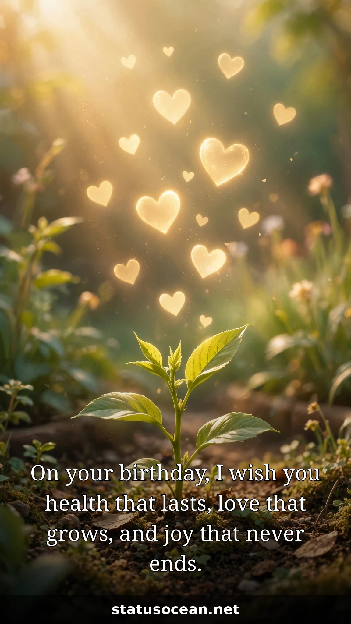 On your birthday, I wish you health that lasts, love that grows, and joy that never ends.